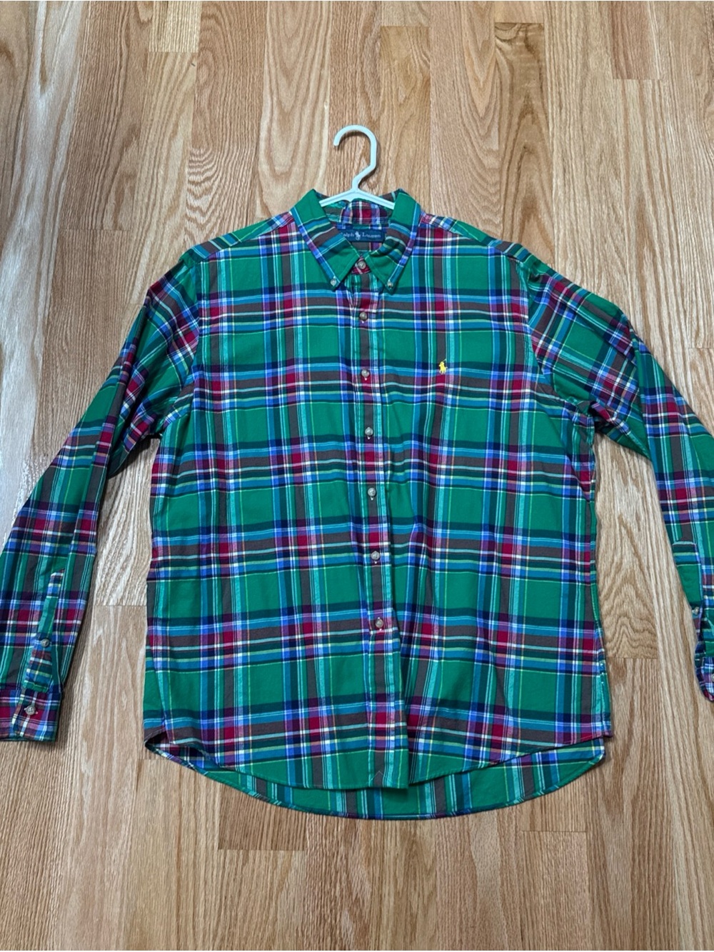 Vintage Polo Ralph Lauren Long Sleeve Shirt Mens XXL Green Plaid Yellow ButtonUp